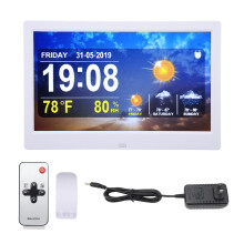 (US Plug) WIFI Weather Clock 10in Date Time Temp Humidity Color Alarm EU Plug