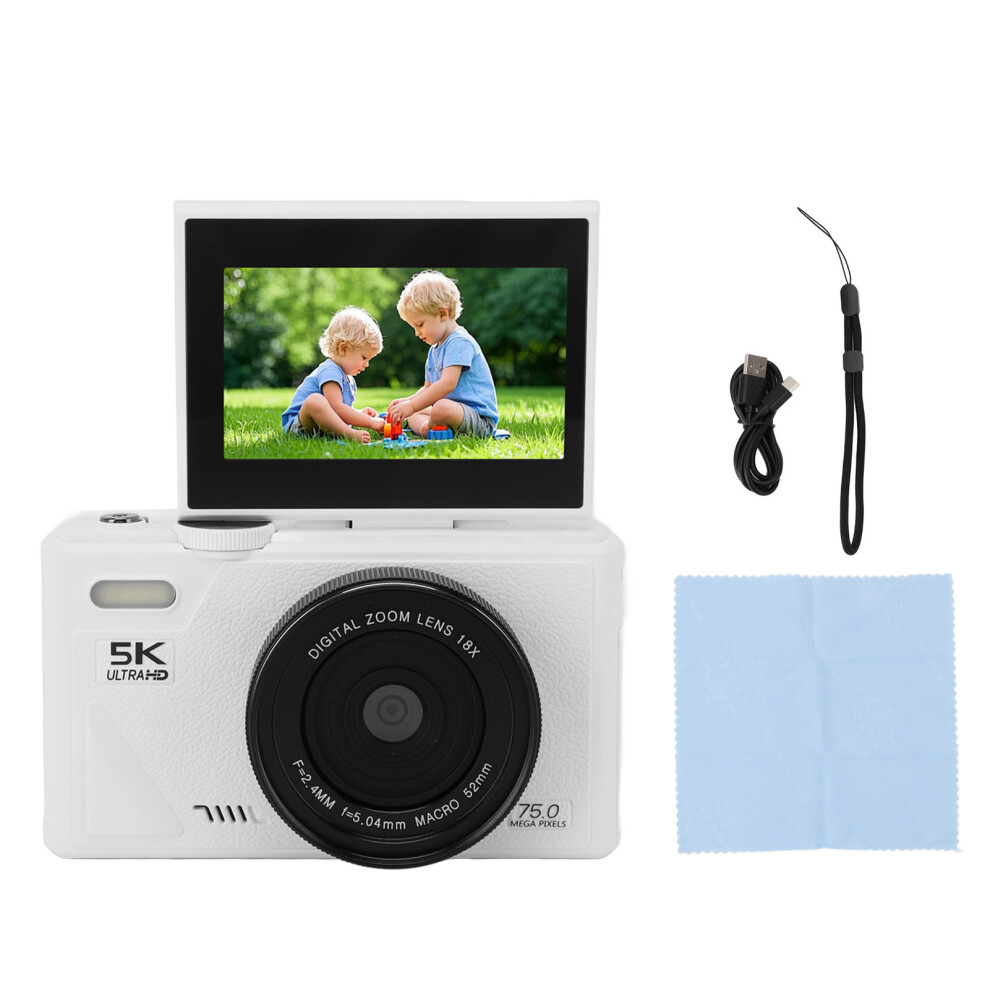 (White) 5K Digital Camera 75Mp Hd 18X Zoom Autofocus Mirrorless Camera White 643505173796