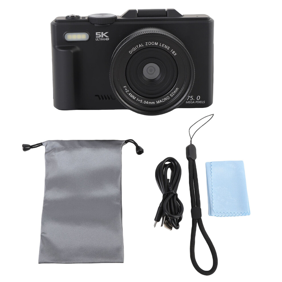() 5K Hd Digital Camera 75Mp Uhd 18X Af 3 Inch Flip Wifi Black/White 643505175103