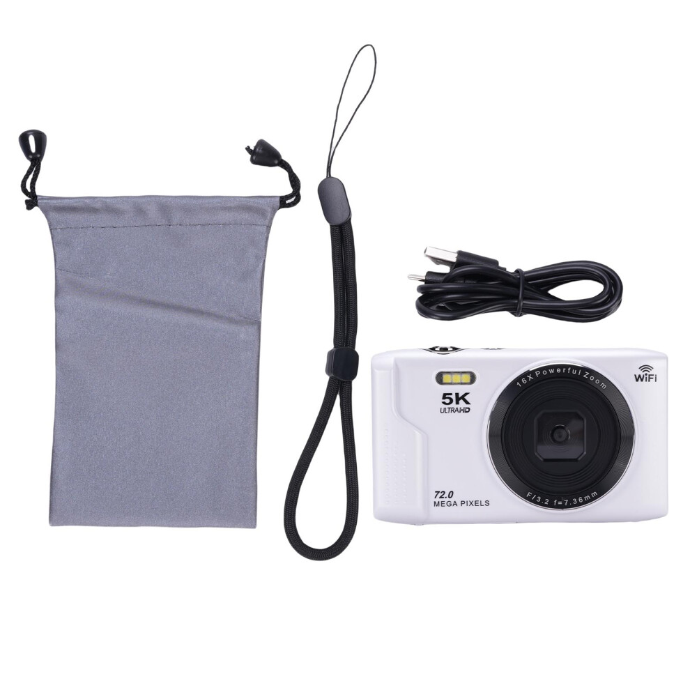 () 5K Digital Camera 72Mp 16X Zoom 2.8" Lcd Af With Flash Wifi White/Black 643505175257