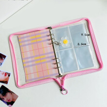 (Pink Photo Album) A5 Zipper Photo Album Transparent Insert Binder Blue