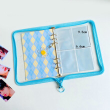 (Blue Photo Album) A5 Zipper Photo Album Transparent Insert Binder Blue