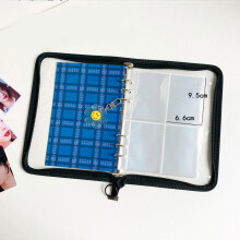 (Black Photo Album) A5 Zipper Photo Album Transparent Insert Binder Blue