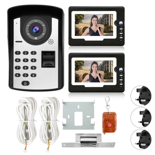 7 Inch Wired Fingerprint Video Door Phone Intercom Kit