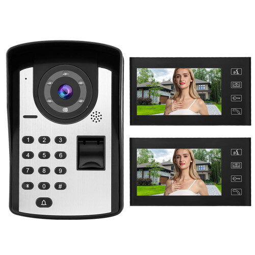 7" LCD Wired Fingerprint Video Door Phone Intercom Kit 2
