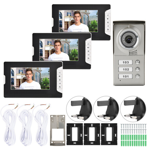 3-Unit Wired Video Door Phone Audio Intercom Entry System