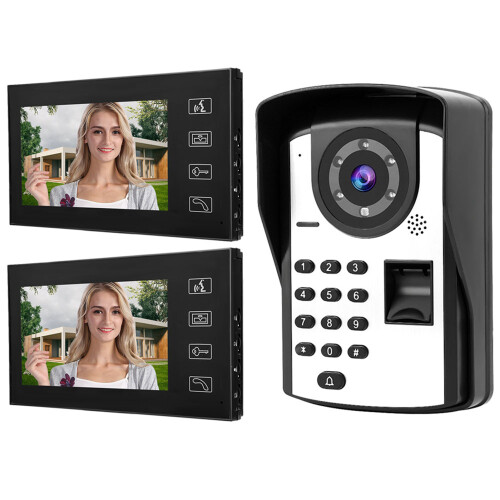 7" LCD Wired Fingerprint Video Door Phone Intercom Kit 1