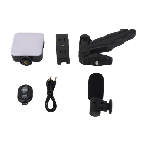 LED Video Fill Light Microphone Tripod Kit for Phone Camera