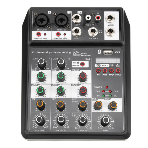 Mini 4 Channel USB Mixer Console for PC Recording Singing