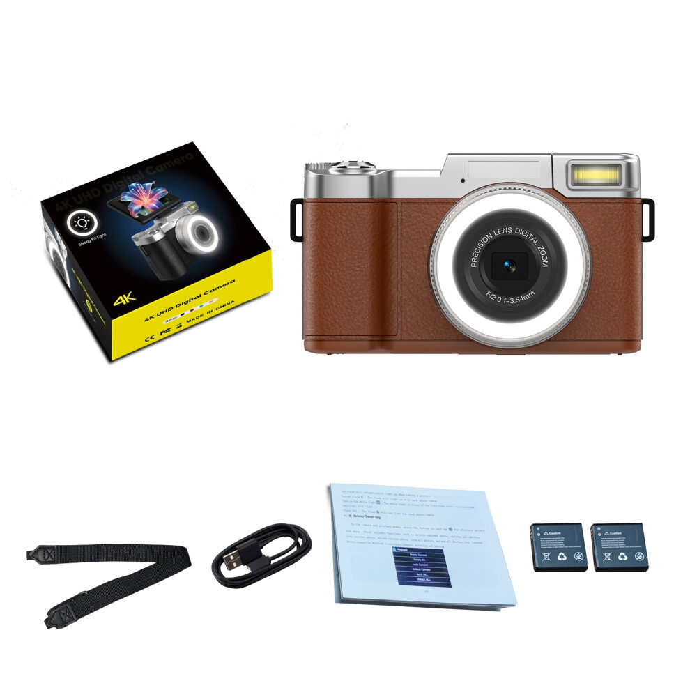(Brown) 4K Digital Camera 48Mp 18X Zoom Compact Travel Size Brown 643505177275