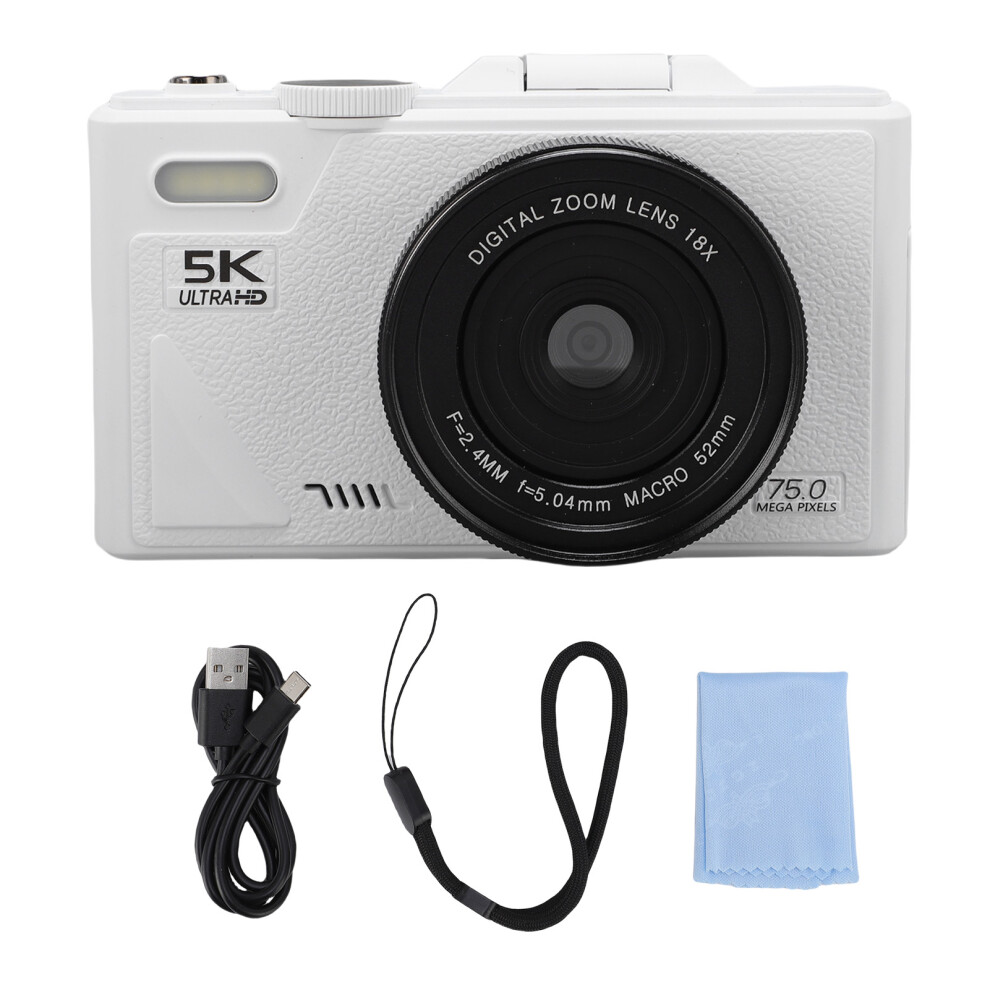(64G ) 5K Digital Camera 75Mp Anti Shake Wifi Autofocus Vlog 18X Zoom White 643505177824