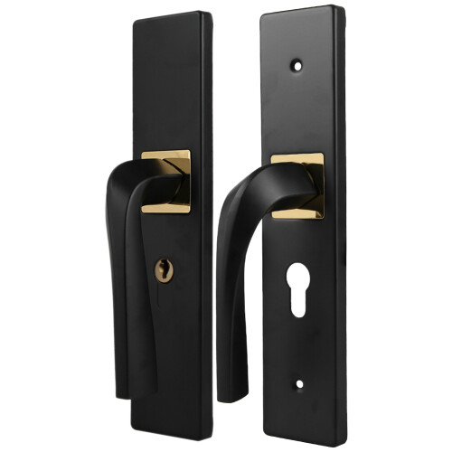 Aluminum Wooden Silent Door Handle Lock with Keys Black 1