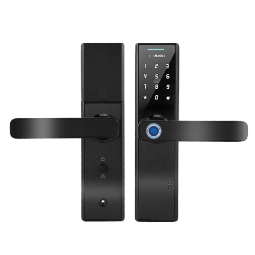 Electronic Fingerprint Card Double Tongue Lock Touch Screen Black 1