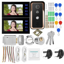 2 Monitor RFID IR Camera 7in Wired Intercom with Electric Lock