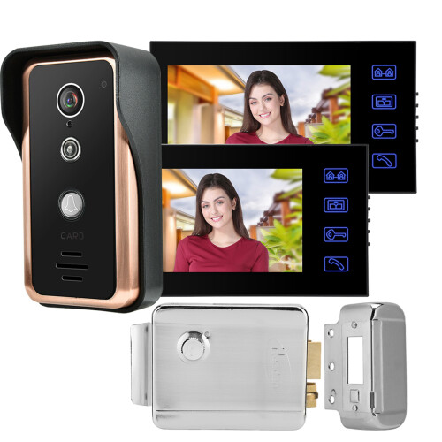 2 Monitor RFID IR Camera 7in Wired Intercom with Electric Lock 1