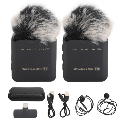 Dual Wireless Lavalier Mic for Phone Laptop Video Interview
