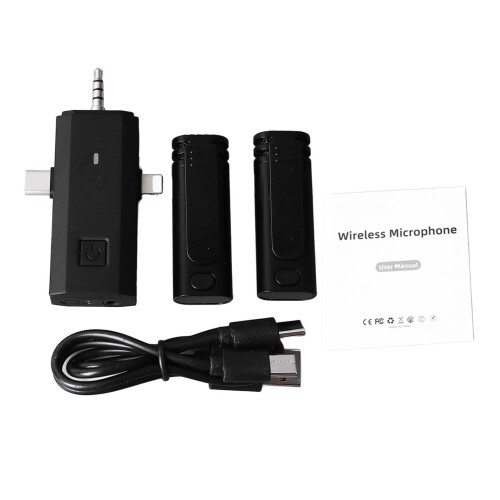 Wireless Lavalier Mic System 3 in 1 Noise Reduction Clip On Lapel Mic