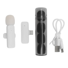 (White) Wireless Lavalier Mic 2.4G Ultra Low Delay 13H Black