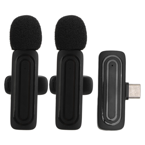 (Black) Wireless Lavalier Mic 2.4G Low Latency Noise Cancellation Black 1
