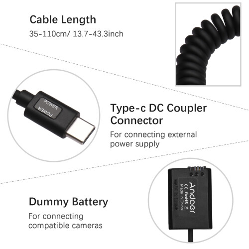 Andoer Type-C NP-FW50 Dummy Battery 20W PD Adapter A7S2 A7II A6000