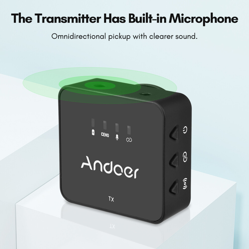 Andoer 2.4G Wireless Mic System 30M 2Tx 1Rx For Phone Vlog 643505130812