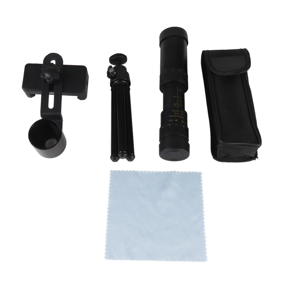 10X-300X Monocular Telescope 40Mm Lens With Phone Holder Mini Tripod 643505023411