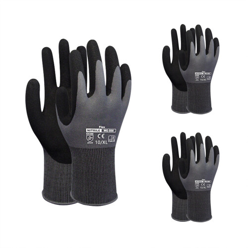 3 Paar Nitril-Schutzhandschuhe schwarz/grau L