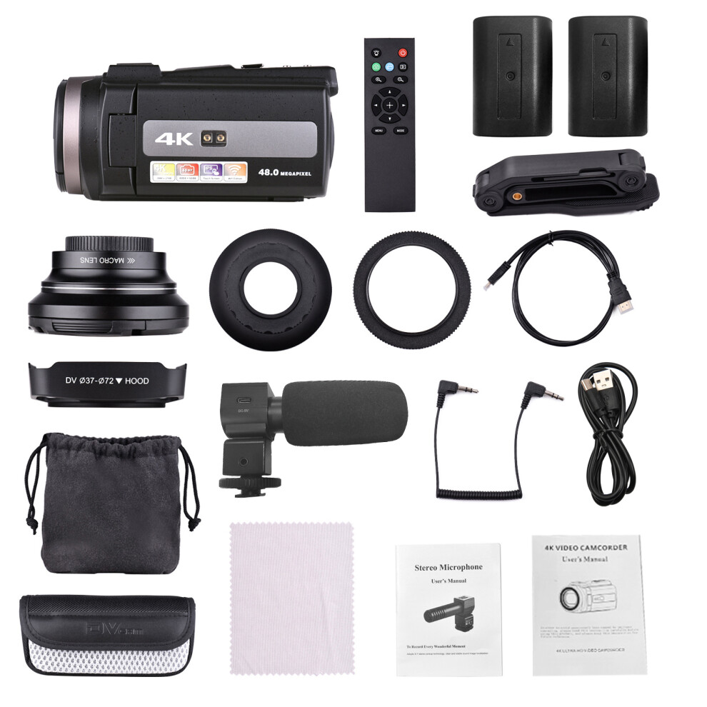 4K 60Fps Hd Dv Camcorder 48Mp 16X Zoom 3-Inch Lcd Touch Wifi 643505140958