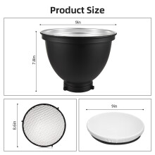 9 Inch Reflector Diffuser Bowens Mount with 60 Grid & Soft Cloth