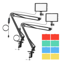 Desktop USB Video Light 3200K-5600K Dimmable 2LED Metal Stand 360