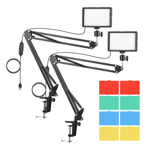Desktop USB Video Light 3200K-5600K Dimmable 2LED Metal Stand 360
