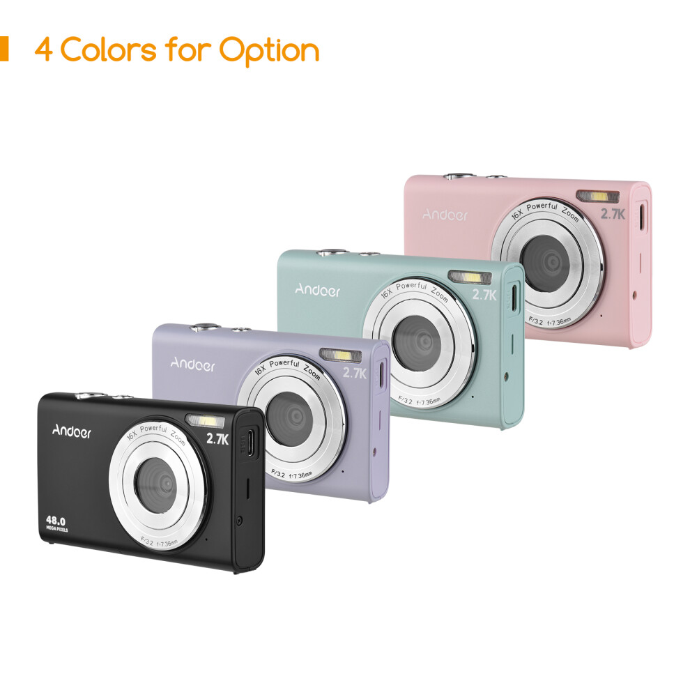 Andoer 2.7K Camera 48Mp Auto Focus 2.88" Ips 16X Zoom Anti-Shake Led 643505006629