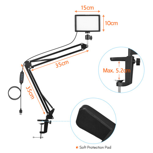 Desktop USB Video Light 3200K-5600K Dimmable 2LED Metal Stand 360 2