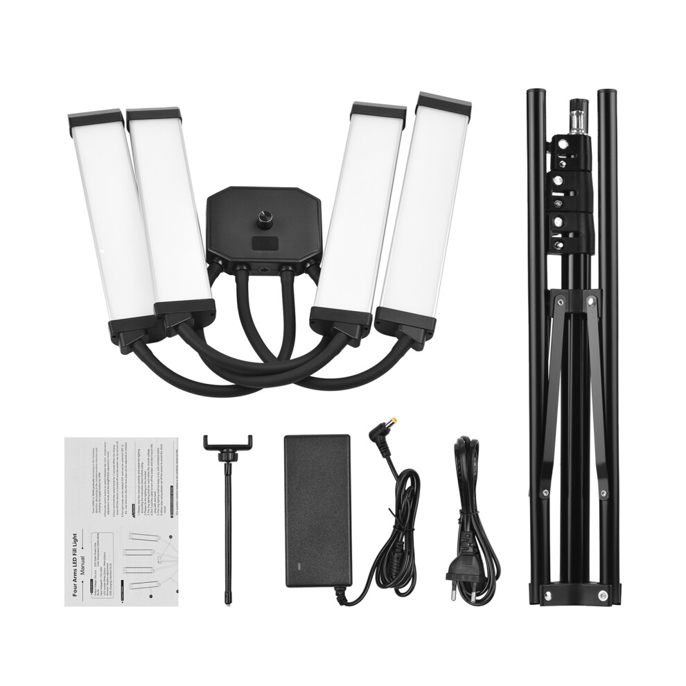 Flexible 4-Arms Led Video 3200K-5600K Dimmable Phone Stand Light 643505127898