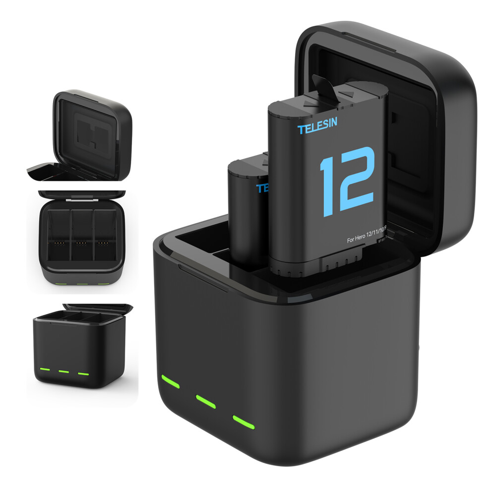 Telesin Sports Camera Battery Charger 3-Slot 2X1720mah For Gopro Hero 643505074857