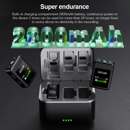 SJCAM M1 Wireless Mic 50M Range 2 Mics Battery Case