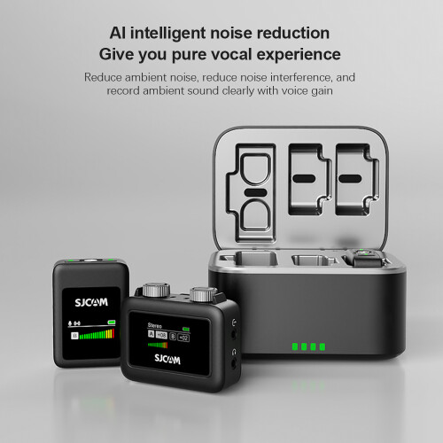 SJCAM M1 Wireless Mic 50M Range 2 Mics Battery Case 1
