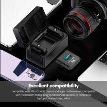 2.4GHz Wireless Lavalier Mic System 100m Noise Reduction +2 Tx