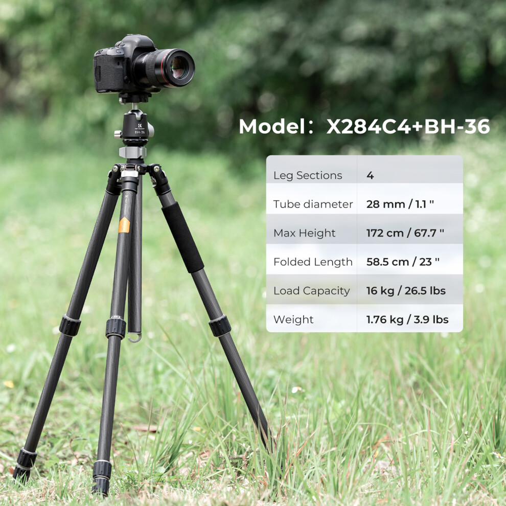K&F Concept Carbon Fiber Tripod Monopod 172Cm 16Kg Load Ballhead Bag Light 643505088984