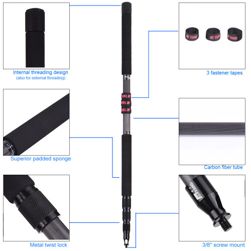 3m Carbon Fiber Telescoping Mic Boom Pole, 3kg Load Capacity 1