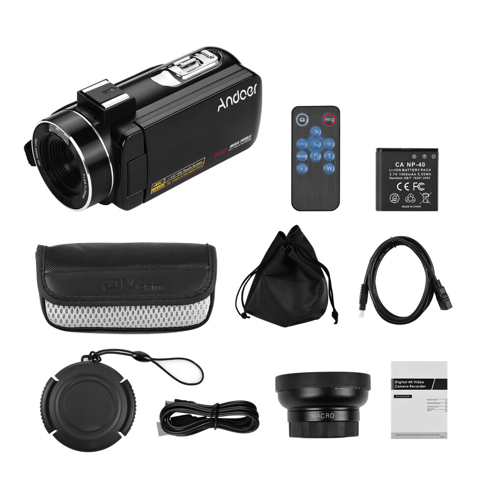 Andoer 4K Dv Camcorder 0.45X Wide Angle 3.0" Ips Anti-Shaking 643505149081