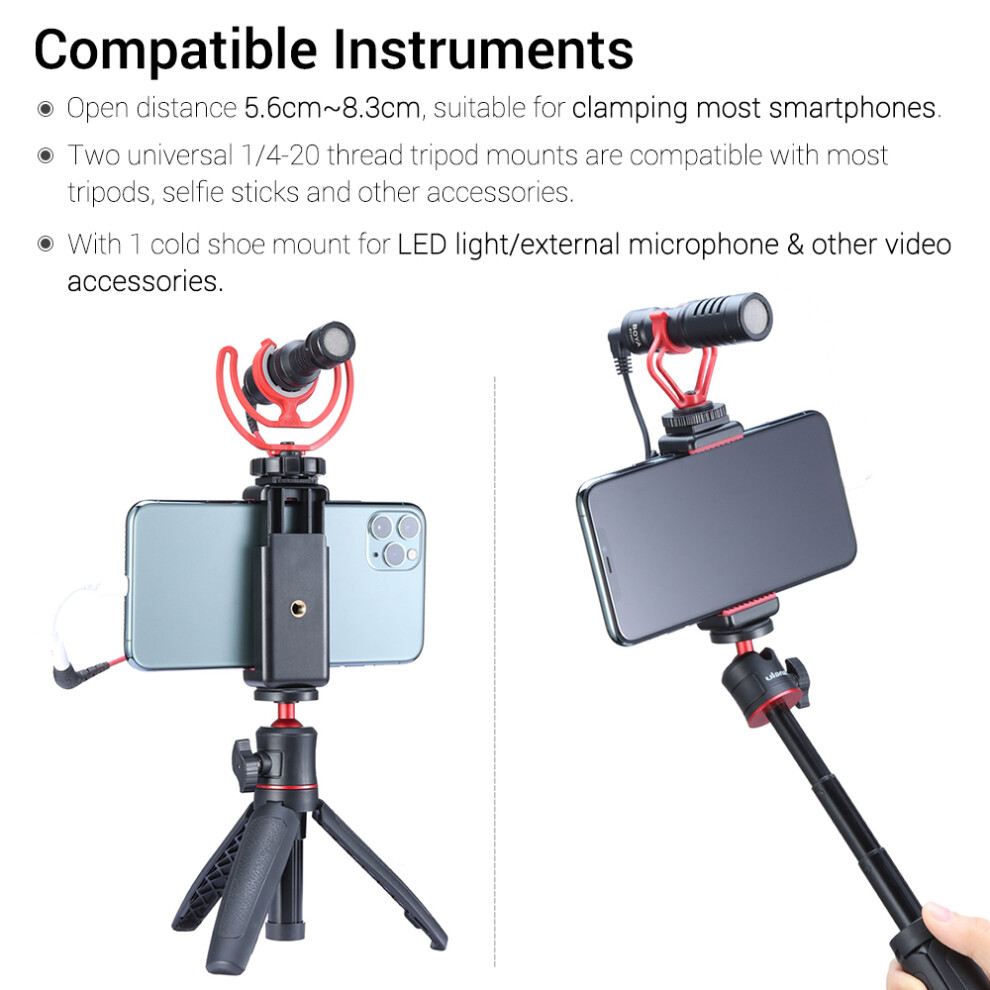 Adjustable Phone Holder 1/4" Screw Cold Shoe 5.6-8.3Cm Smartphone Led 643505149319