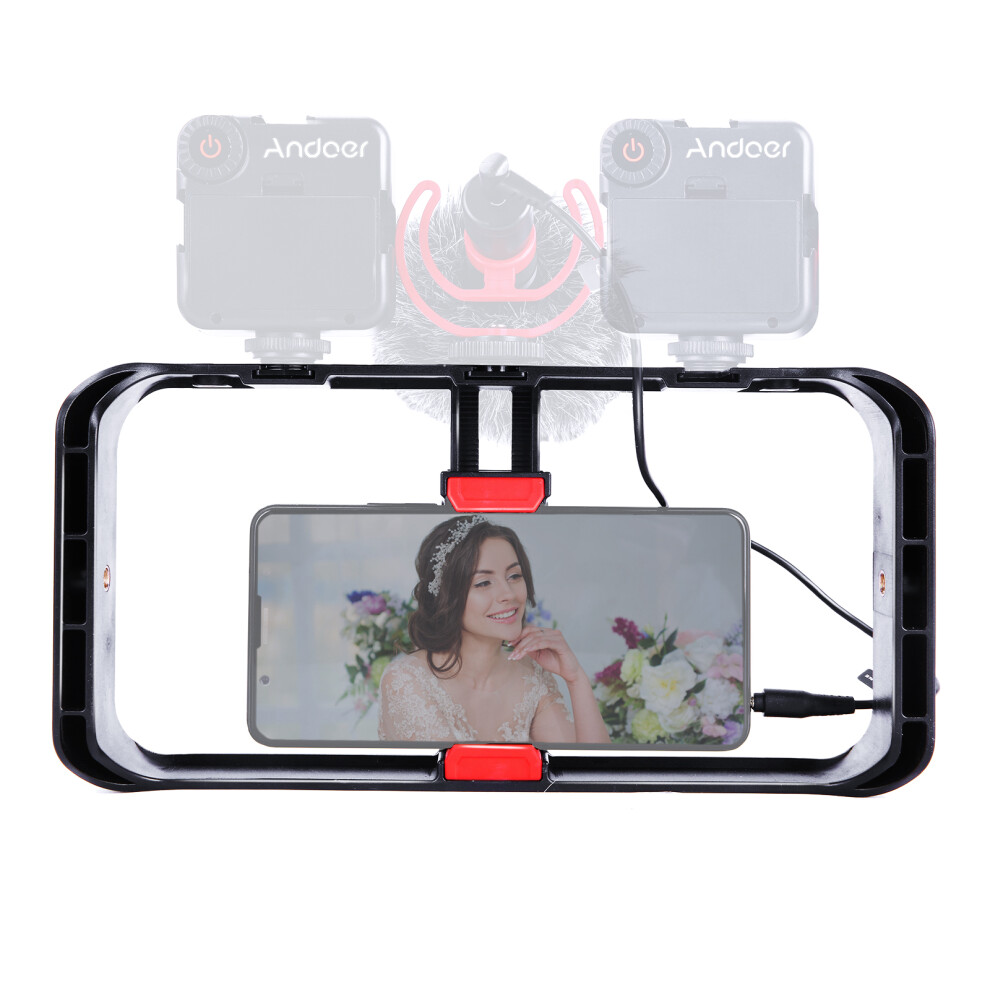 Andoer Portable Smartphone Video Rig Stabilizer Grip Cage 3 Cold Shoe 643505145601