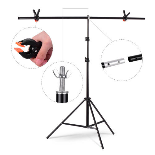 T-Shape Backdrop Stand Kit Aluminum 1.5x2m Portable Adjustable Black 1