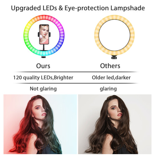 Andoer 10 Inch RGB Ring Light Dimmable USB Phone Holder Remote 1