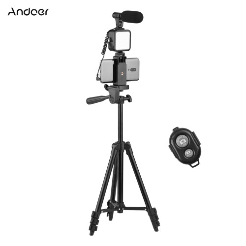 Phone Vlog Kit with Adjustable Tripod Cold Shoe Mic LED Light Remote 1