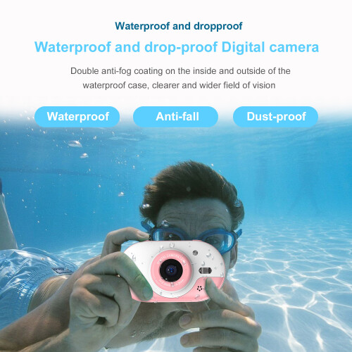 8MP Kids Waterproof Camera Dual Front/Rear 2.4 Inch HD Self-timer 2