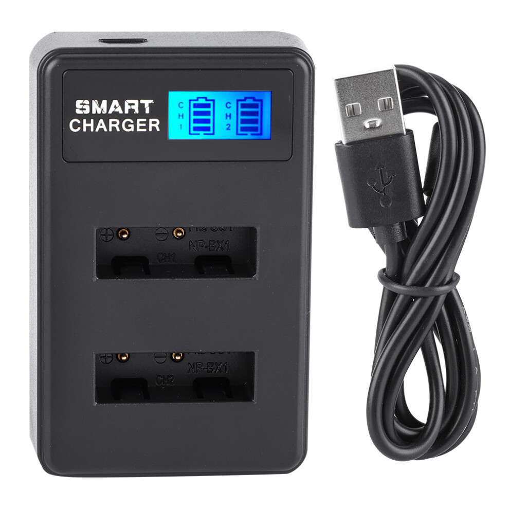 Portable Travel Usb Charging Lcd Dual Slots Charger For Np-Bx1 Black 643505048148