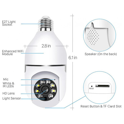 WiFi 360 Panoramic Bulb Camera 1080P Night Vision Two Way Audio
