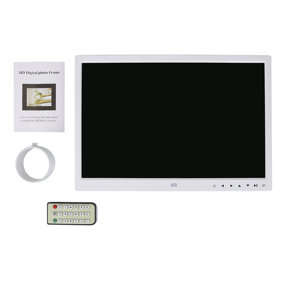 15" Hd Digital Photo Frame Alarm Clock Movie Player White 643505159608